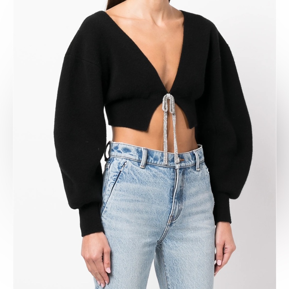 Alexander Wang Black Cropped Sweater V-neck Top Cardigan